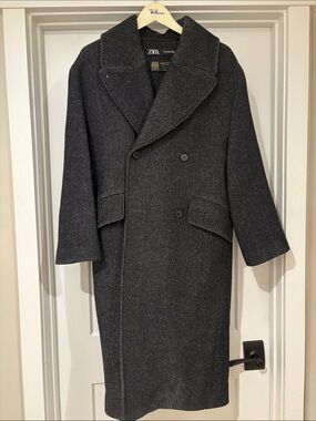 ZARA Woman’s Dark Charcoal Gray Double-Breasted Pea Coat